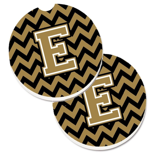 Carolines Treasures Letter E Chevron Black and Gold Set of 2 Cup Holder Car Coaster CJ1050-ECARC - main